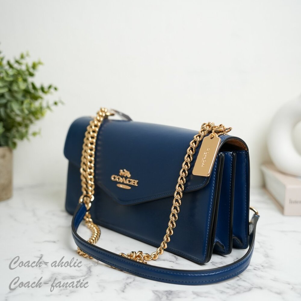 Coach CBI98 Klare Envelope Crossbody Bag Shiny Refined Calf Leather Deep Blue - Picture 6 of 16